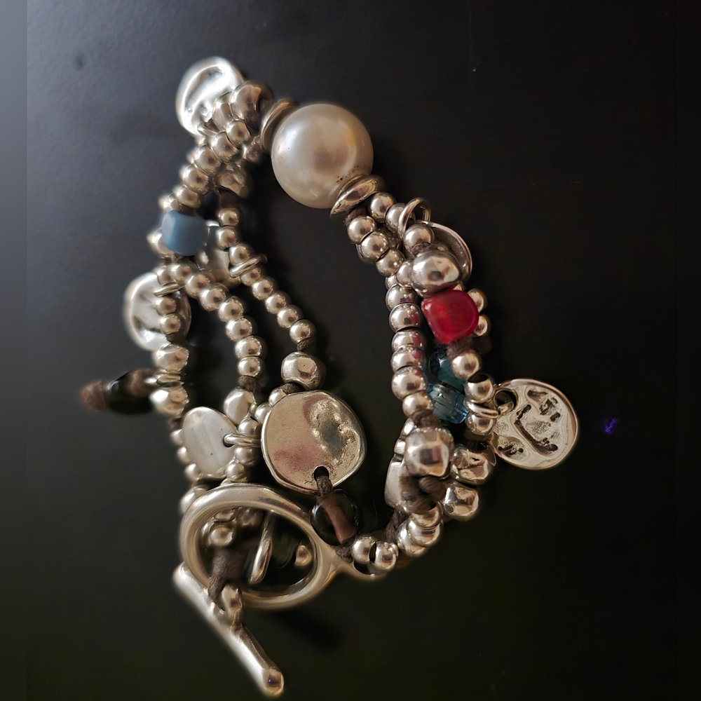 Uno De 50 Silver Plated Faux Pearl Bracelet